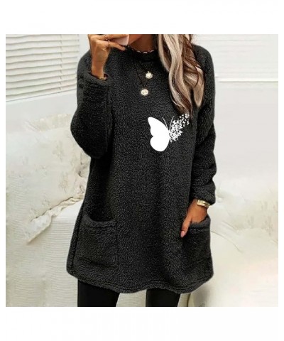 Fleece Sherpa Pullover for Women Casual Crewneck Pullover Winter Warm Faux Fur Sweatshirts Loungwear Tops with Pocket 06 Blac...