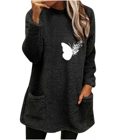 Fleece Sherpa Pullover for Women Casual Crewneck Pullover Winter Warm Faux Fur Sweatshirts Loungwear Tops with Pocket 06 Blac...