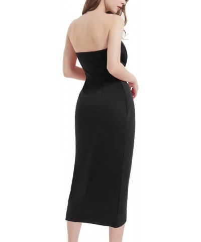 Womens Strapless Ruched Bodycon Dresses Tube Corset Midi Elegant Dress Cocktail Formal Party Wedding Guest Black $16.80 Dresses