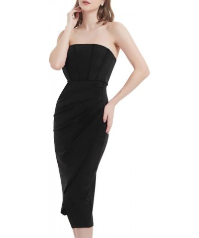 Womens Strapless Ruched Bodycon Dresses Tube Corset Midi Elegant Dress Cocktail Formal Party Wedding Guest Black $16.80 Dresses