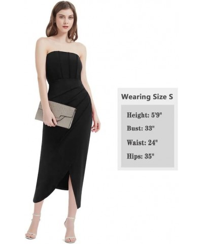 Womens Strapless Ruched Bodycon Dresses Tube Corset Midi Elegant Dress Cocktail Formal Party Wedding Guest Black $16.80 Dresses