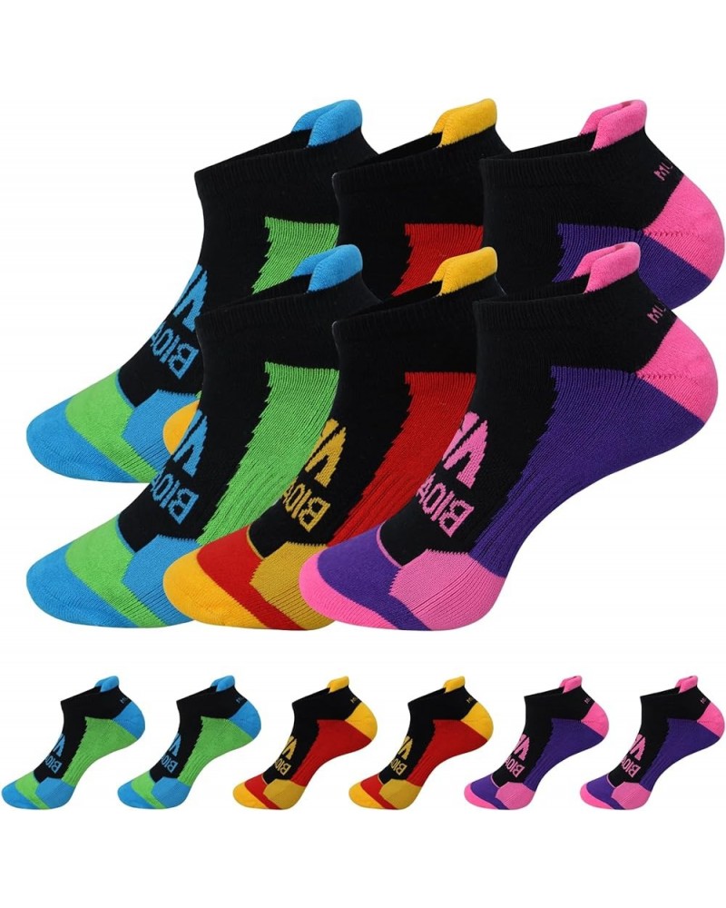 Womens Running Socks Low Cut-6 Pairs Cotton Cushioned Athletic Socks with Tab Arch Support Six Pairs(rose Red*2+blue*2+yellow...