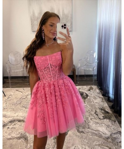 Women's Strapless Homecoming Dresses Short A-Line Lace Appliques Tulle Open Back Formal Cocktail Gown Silver $38.00 Dresses