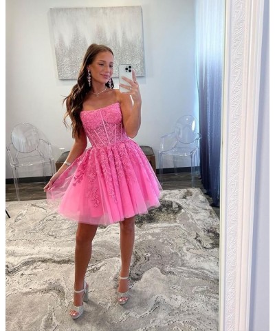 Women's Strapless Homecoming Dresses Short A-Line Lace Appliques Tulle Open Back Formal Cocktail Gown Silver $38.00 Dresses