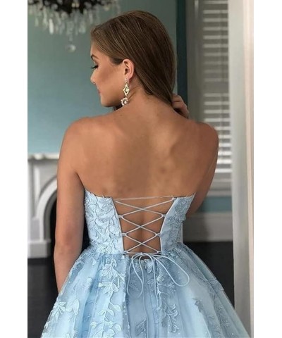 Women's Strapless Homecoming Dresses Short A-Line Lace Appliques Tulle Open Back Formal Cocktail Gown Silver $38.00 Dresses