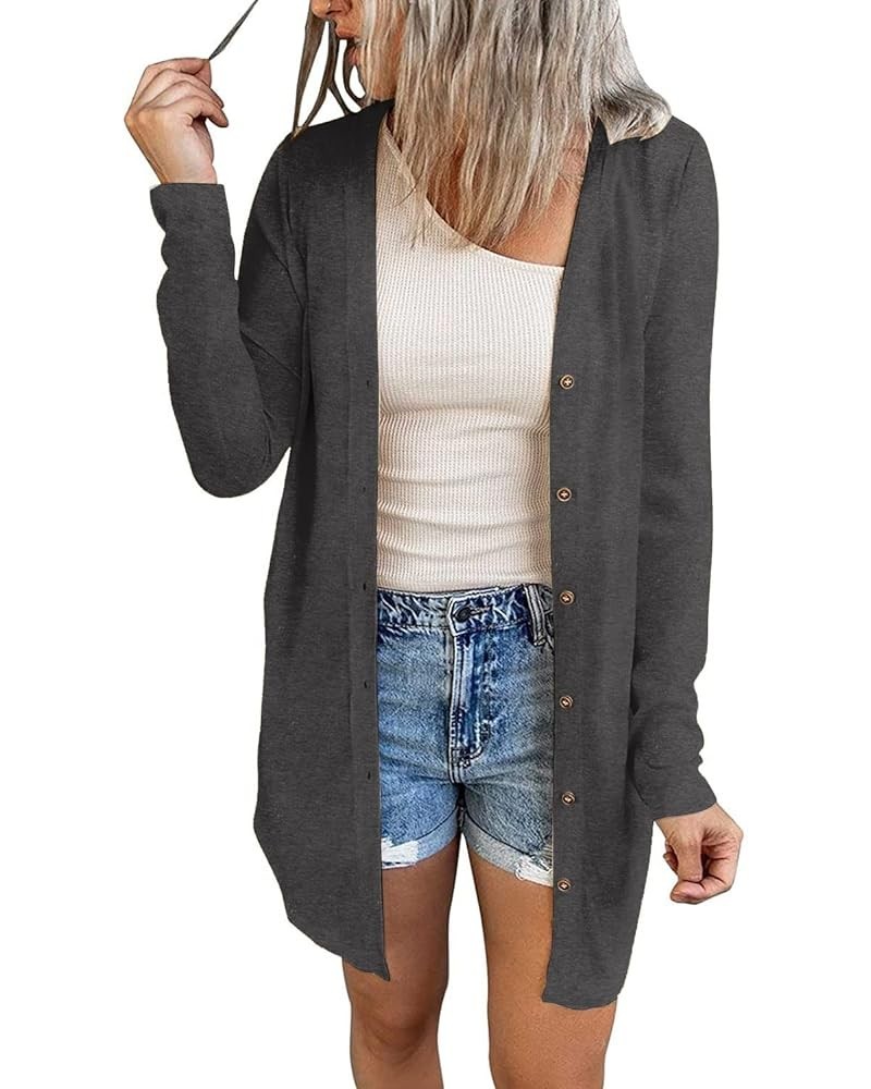 Women's Lightweight Open Front Cardigans Button Down Long Sleeve Cardigan Outwear Dark Grey $13.36 Sweaters