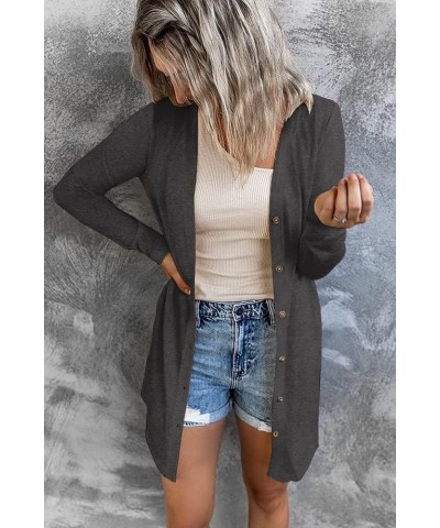 Women's Lightweight Open Front Cardigans Button Down Long Sleeve Cardigan Outwear Dark Grey $13.36 Sweaters