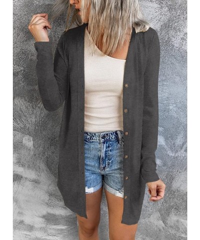 Women's Lightweight Open Front Cardigans Button Down Long Sleeve Cardigan Outwear Dark Grey $13.36 Sweaters