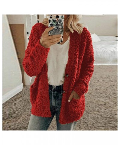 Zip Up Hoodies for Women 2023 Fall Fashion Solid Color Sweatershirt Pullover Warm Wool Plush Coat Furry Fleece Jacket Red-e $...