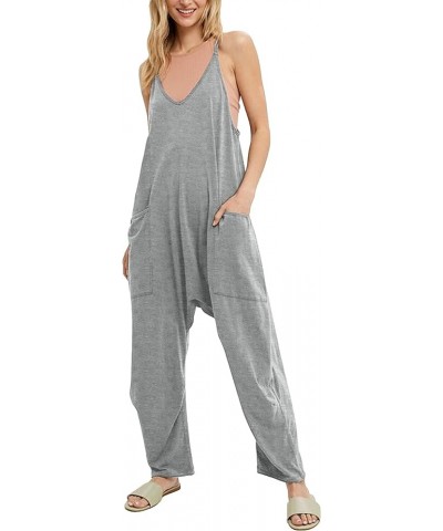 Loose V Neck Jumpsuits for Women Casual Sleeveless Spaghetti Straps Stretchy Overall Jumpsuit with Pockets Grey $13.95 Jumpsuits