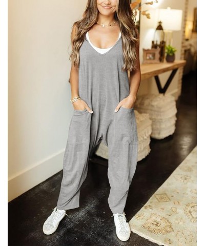 Loose V Neck Jumpsuits for Women Casual Sleeveless Spaghetti Straps Stretchy Overall Jumpsuit with Pockets Grey $13.95 Jumpsuits