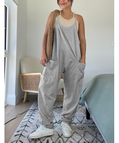 Loose V Neck Jumpsuits for Women Casual Sleeveless Spaghetti Straps Stretchy Overall Jumpsuit with Pockets Grey $13.95 Jumpsuits