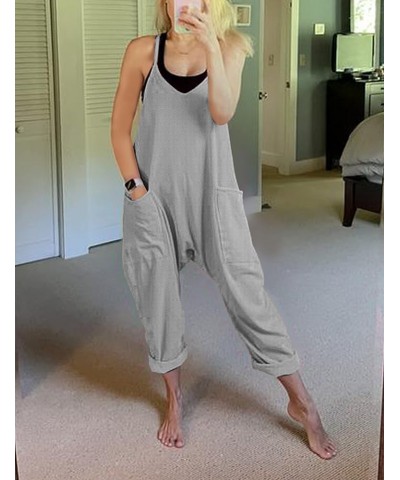 Loose V Neck Jumpsuits for Women Casual Sleeveless Spaghetti Straps Stretchy Overall Jumpsuit with Pockets Grey $13.95 Jumpsuits