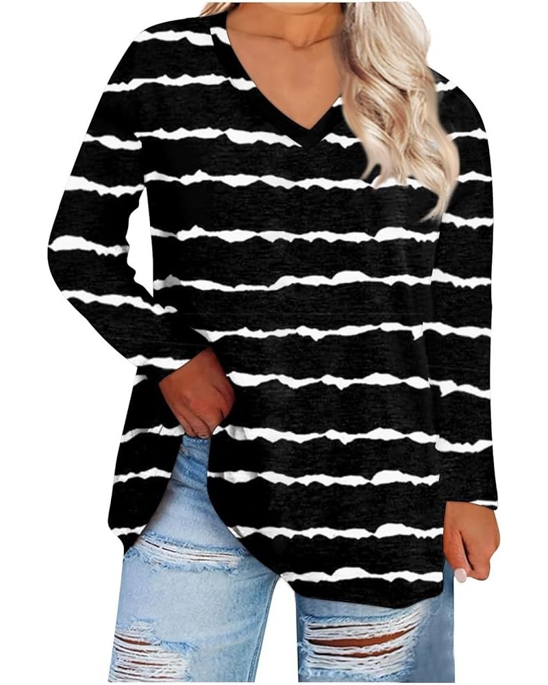 Womens Fall Fashion 2023 Plus Size Tops Long Sleeve Loose Fit T Shirts V Neck Work Oversized Tunic Blouses 02-black $9.02 Tops