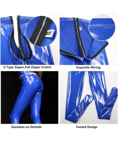 Women's Sexy Shiny PVC Leather Leggings Stretchy Skinny Pants Full Zipper Crotch Footed Trousers Red $20.87 Leggings