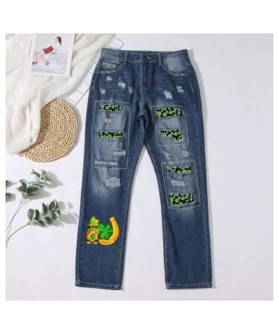 Jeans for Women St Patricks Day Print Stretch Ripped Jeans Boyfriend Skinny Distressed Denim Destroyed Pants 1j-blue $19.97 J...