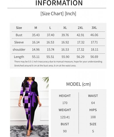 Women's Print Bodycon Maxi Dress Casual Pencil Cocktail Party Dresses V Neck 3/4 Sleeve Church Dress 001-purple Squares $18.9...