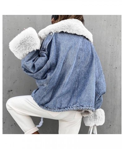 Women Fleece Lined Denim Jacket Boyfriend Faux Collar Thick Button Distressed Trucker Jeans Cashmere Coat with Pocket White $...