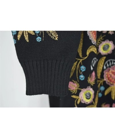 black floral Embroidery Pullover Women Long Sleeve neck Autumn Winter jumper Top Loose knitted sweaters S1 Black $31.00 Sweaters