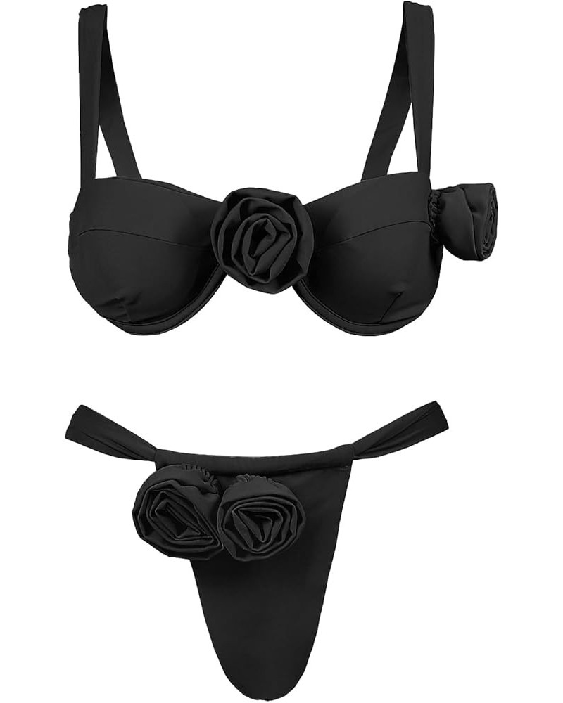 Women's High Waisted Bandeau Bikini Set,Fashion Puff Sleeve Swimwear Set Two Piece Swimsuit Sexy Bathing Suits 73039black $13...