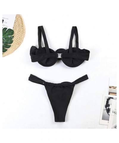 Women's High Waisted Bandeau Bikini Set,Fashion Puff Sleeve Swimwear Set Two Piece Swimsuit Sexy Bathing Suits 73039black $13...