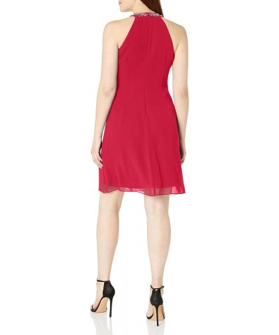 Women's Jewel Neck Halter Dress (Petite and Regular) Apple Red $51.60 Dresses