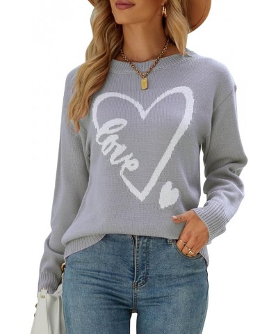 Women's Pullover Sweaters Long Sleeve Crewneck Front Ribbed Knitted Cute Heart Sweater 10231 Grey $16.77 Sweaters