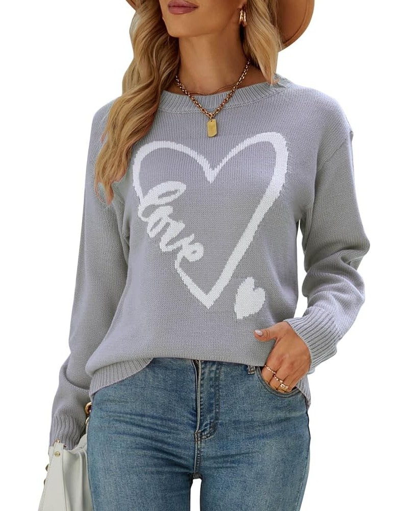 Women's Pullover Sweaters Long Sleeve Crewneck Front Ribbed Knitted Cute Heart Sweater 10231 Grey $16.77 Sweaters