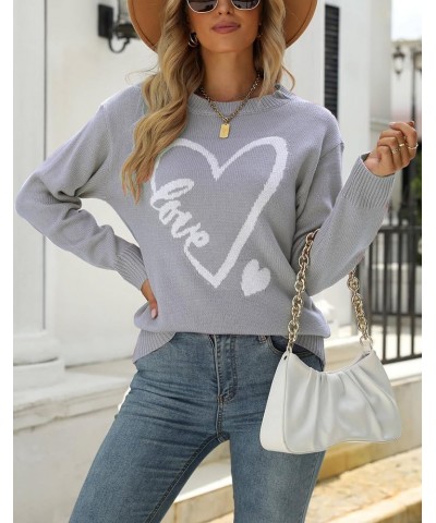 Women's Pullover Sweaters Long Sleeve Crewneck Front Ribbed Knitted Cute Heart Sweater 10231 Grey $16.77 Sweaters