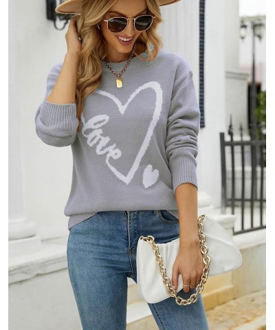 Women's Pullover Sweaters Long Sleeve Crewneck Front Ribbed Knitted Cute Heart Sweater 10231 Grey $16.77 Sweaters