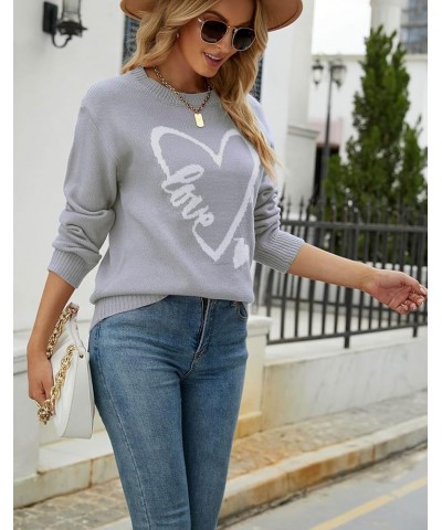 Women's Pullover Sweaters Long Sleeve Crewneck Front Ribbed Knitted Cute Heart Sweater 10231 Grey $16.77 Sweaters