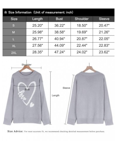 Women's Pullover Sweaters Long Sleeve Crewneck Front Ribbed Knitted Cute Heart Sweater 10231 Grey $16.77 Sweaters