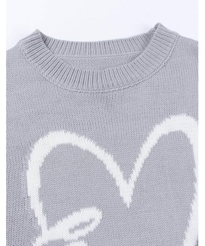 Women's Pullover Sweaters Long Sleeve Crewneck Front Ribbed Knitted Cute Heart Sweater 10231 Grey $16.77 Sweaters