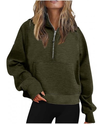 Hoodies for Women Half Zip Pullover Casual Fall Clothes for Women 2023 Crop Sweatshirt With Pocket Fashion Outfits A01-green ...