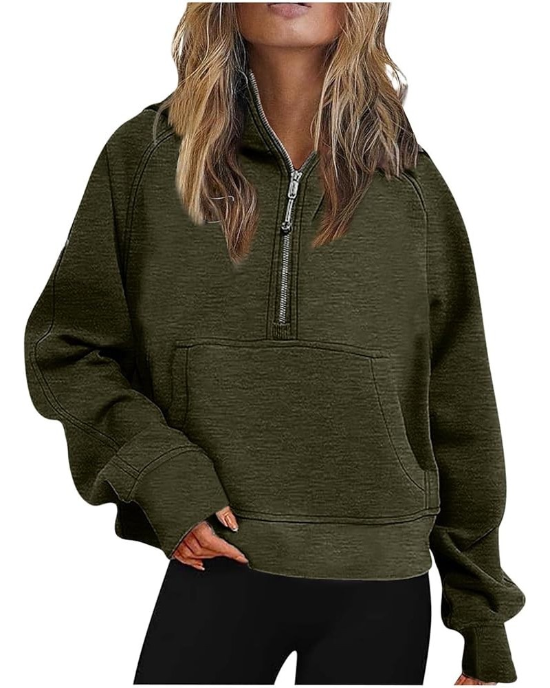 Hoodies for Women Half Zip Pullover Casual Fall Clothes for Women 2023 Crop Sweatshirt With Pocket Fashion Outfits A01-green ...