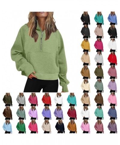 Hoodies for Women Half Zip Pullover Casual Fall Clothes for Women 2023 Crop Sweatshirt With Pocket Fashion Outfits A01-green ...