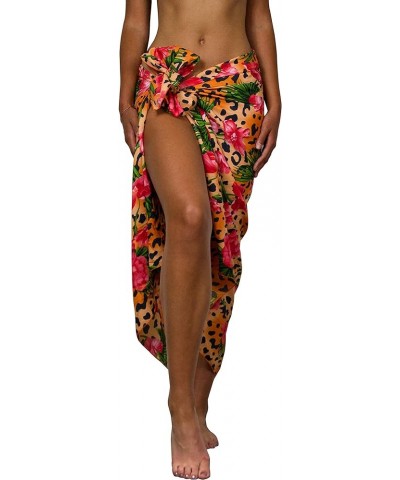 Hawaiian Sarong Pareo Beach Wrap for Women Funky Casual Bikini Cover Up Very Loud Swimsuit Leopard Flowers Print Cover-up Leo...