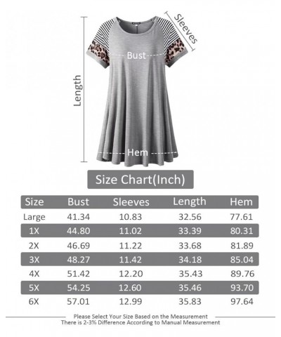 Plus Size Tunics Leopard Print Tops For Women Casual Short Sleeve Striped Shirt Loose Fit Heather Gray $10.75 Tops