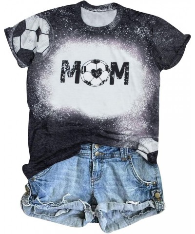 Women Soccer Mom Shirt Game Day Football Shirts Mom Letter Printed Graphic Tee Soccer Ball Mom Life Causal Top Bleached Gray ...