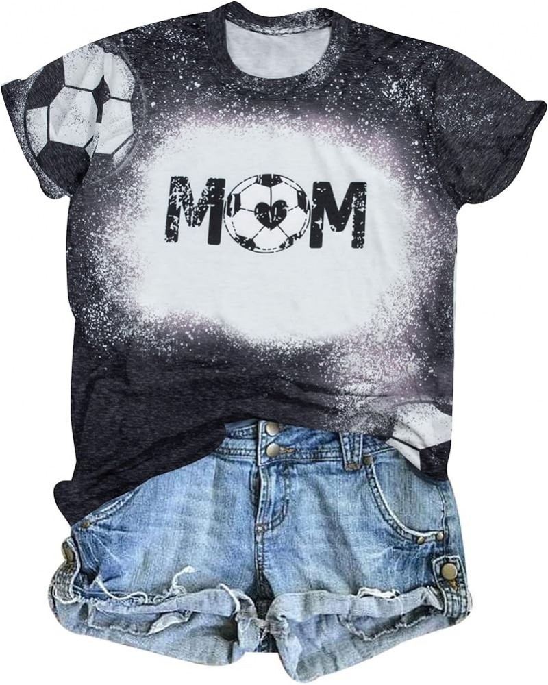 Women Soccer Mom Shirt Game Day Football Shirts Mom Letter Printed Graphic Tee Soccer Ball Mom Life Causal Top Bleached Gray ...