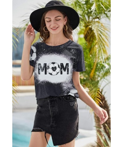 Women Soccer Mom Shirt Game Day Football Shirts Mom Letter Printed Graphic Tee Soccer Ball Mom Life Causal Top Bleached Gray ...