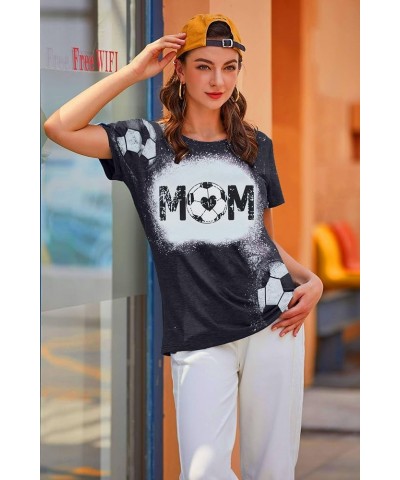 Women Soccer Mom Shirt Game Day Football Shirts Mom Letter Printed Graphic Tee Soccer Ball Mom Life Causal Top Bleached Gray ...