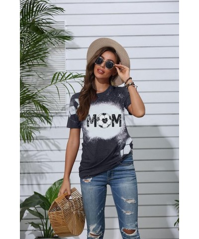 Women Soccer Mom Shirt Game Day Football Shirts Mom Letter Printed Graphic Tee Soccer Ball Mom Life Causal Top Bleached Gray ...