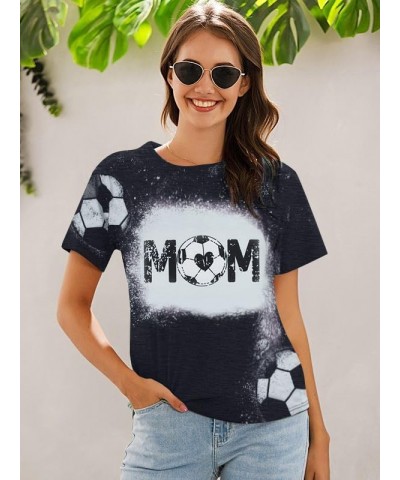 Women Soccer Mom Shirt Game Day Football Shirts Mom Letter Printed Graphic Tee Soccer Ball Mom Life Causal Top Bleached Gray ...