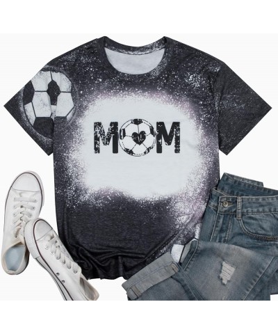 Women Soccer Mom Shirt Game Day Football Shirts Mom Letter Printed Graphic Tee Soccer Ball Mom Life Causal Top Bleached Gray ...