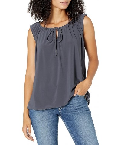 Women's Sleeveless Peasant Top with Tie Neck Charcoal $10.00 Blouses