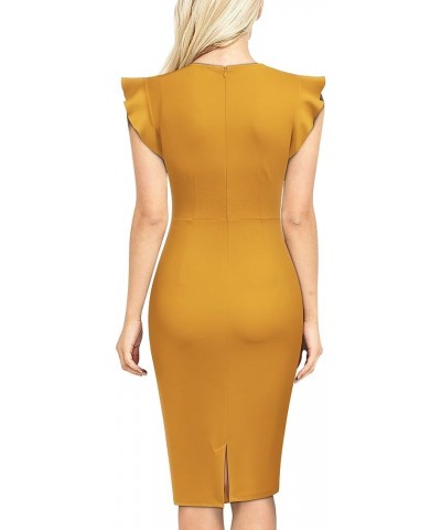 Women's Business Retro Ruffles Slim Cocktail Pencil Dress Yellow $21.31 Dresses