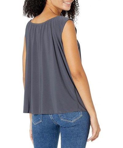 Women's Sleeveless Peasant Top with Tie Neck Charcoal $10.00 Blouses