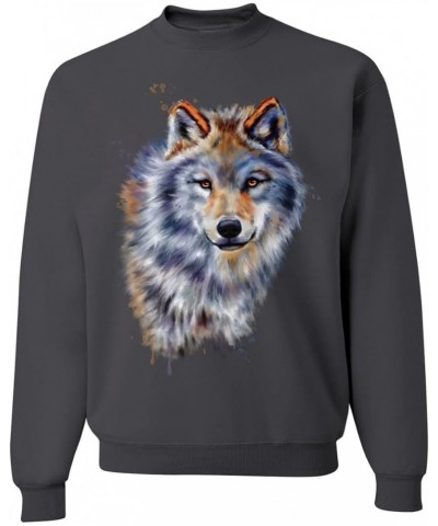 Wolf Oil Painting Animal Lover Unisex Crewneck Graphic Sweatshirt Charcoal $22.71 Hoodies & Sweatshirts