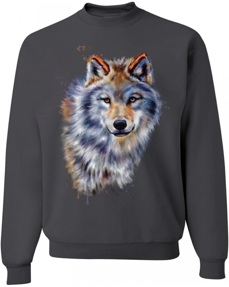 Wolf Oil Painting Animal Lover Unisex Crewneck Graphic Sweatshirt Charcoal $22.71 Hoodies & Sweatshirts